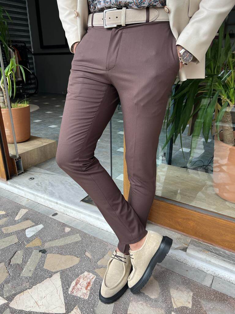 brown slim fit dress pants Men's Brown Pants