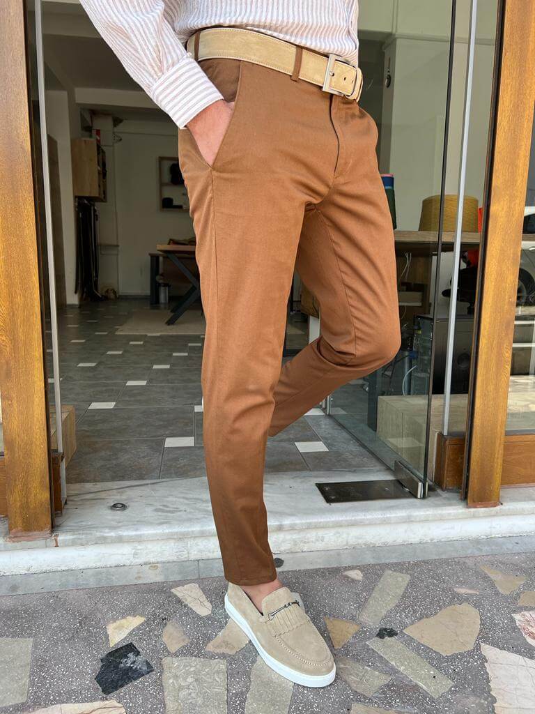 HolloMen Camel Slim Fit Business Casual Pants HolloMen Camel Slim Fit Business Casual Pants