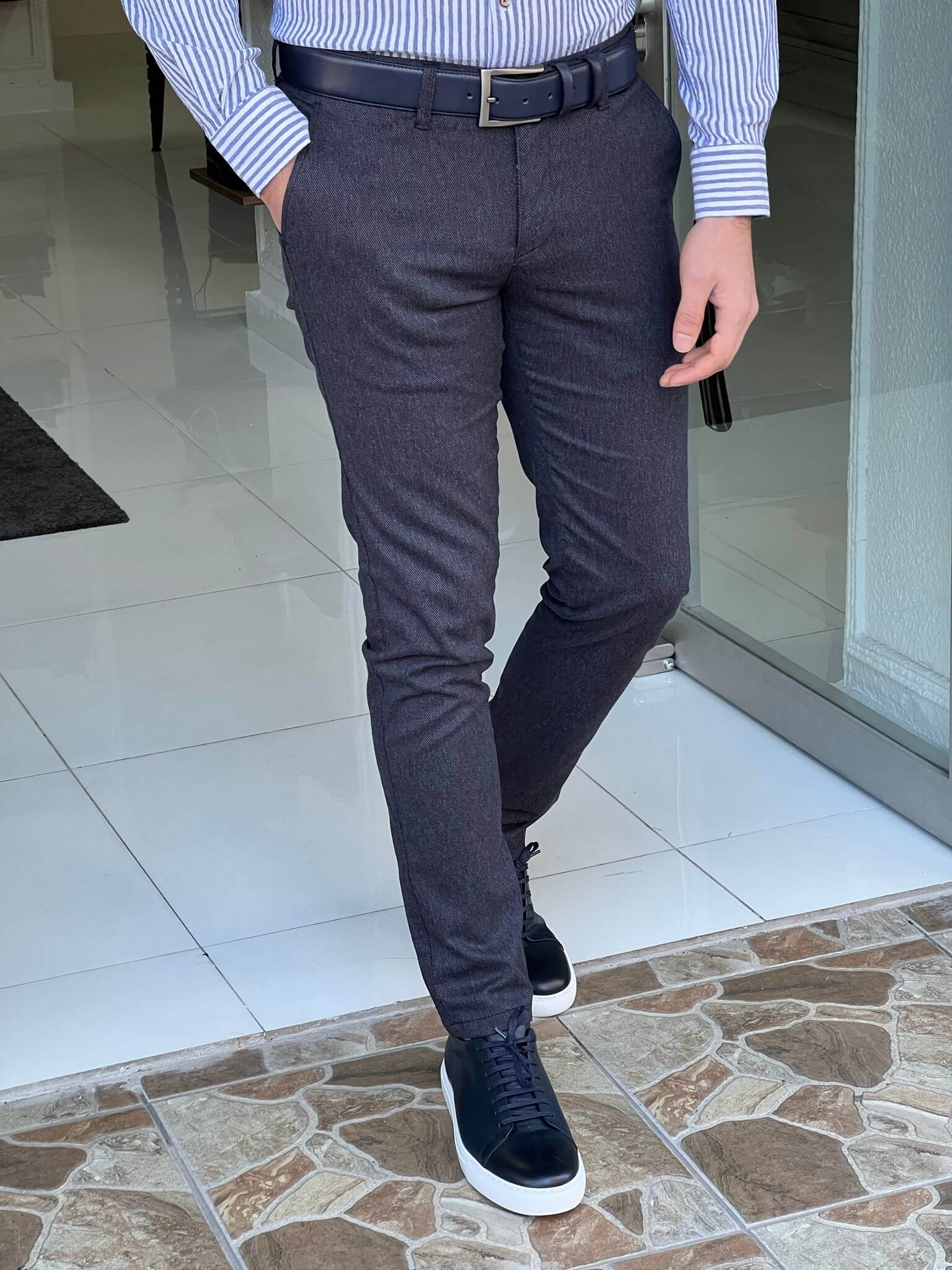 HolloMen Navy Blue Slim Fit Semi-Formal Pants. HolloMen Navy Blue Slim Fit Semi-Formal Pants.
