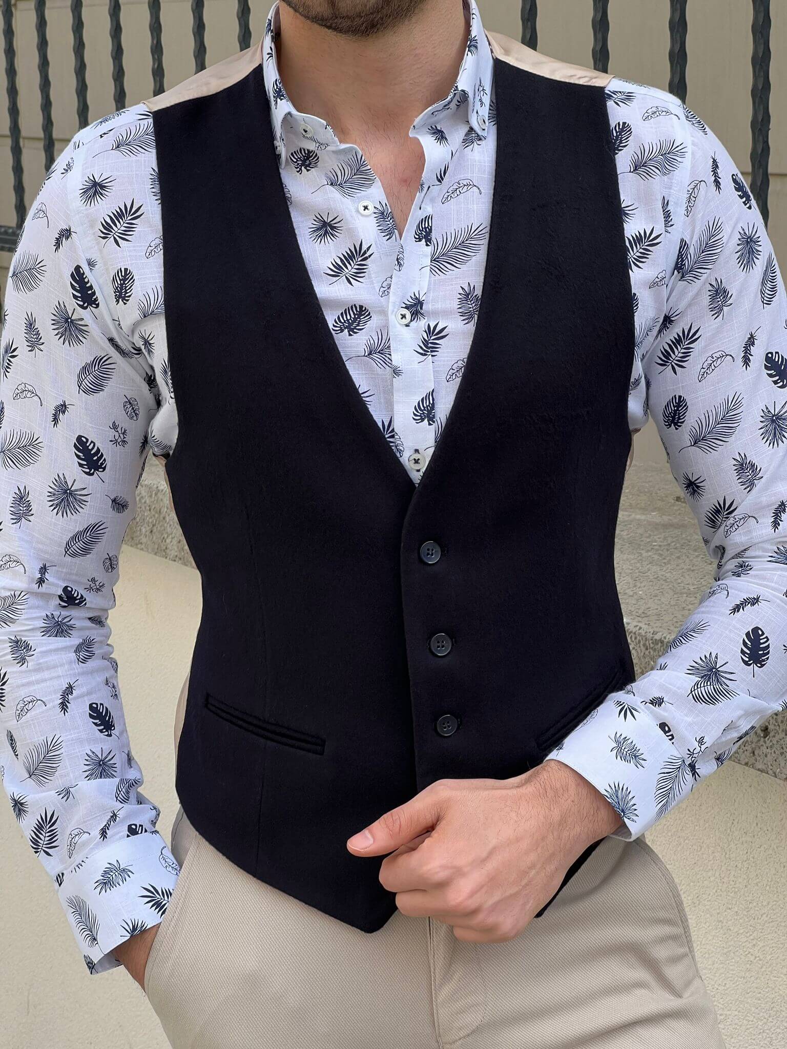blue dress shirt black vest Barry. Wang Blue Floral Suit Vest Black Formal Dress Vest Tie Pocket Square Cufflinks Set, M