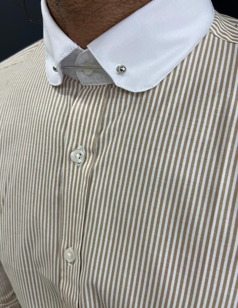 Camisa Manga Larga Rayas Beige