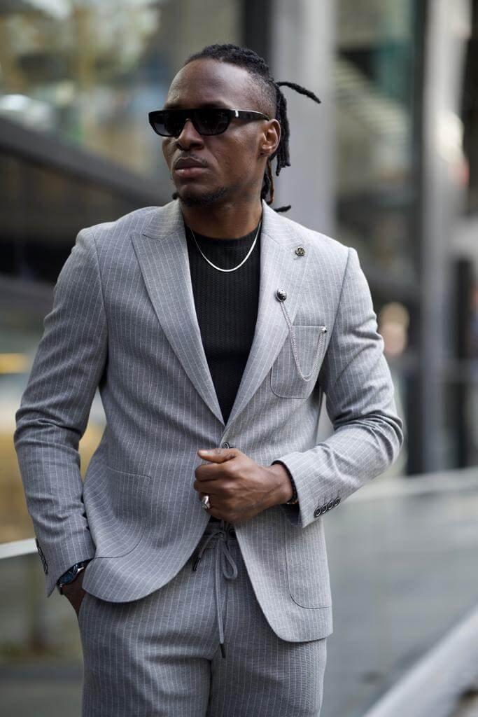 Striped Gray Business Casual Suit