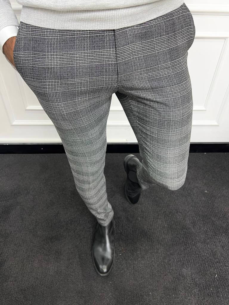 Striped Gray Slim Fit Trousers exude confidence and elegance