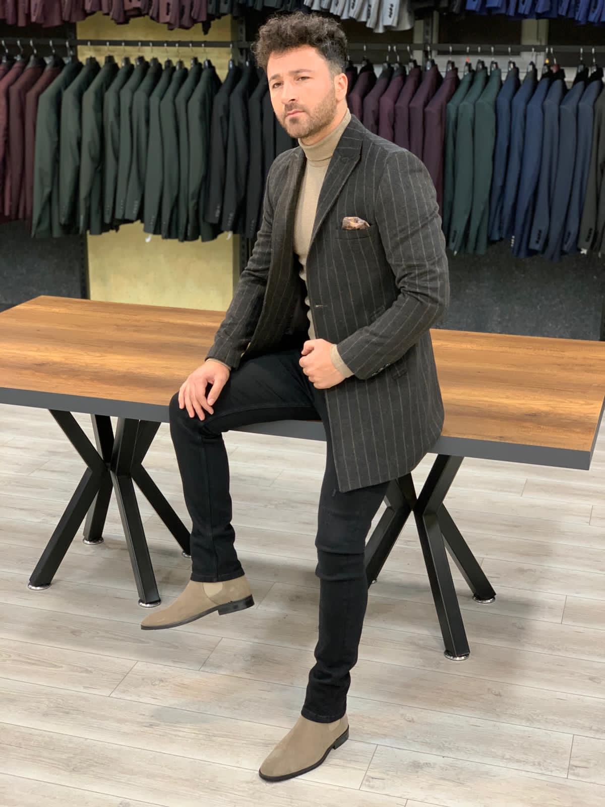 The Heritage Coffee Brown Striped Coat - Hollo Men