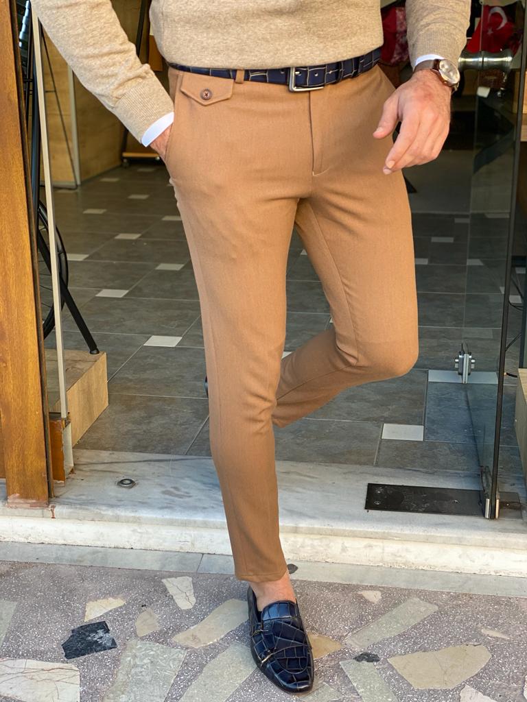 Men's Slim Fit Camel Dress Trousers HolloMen Men's Slim Fit Camel Dress Trousers HolloMen