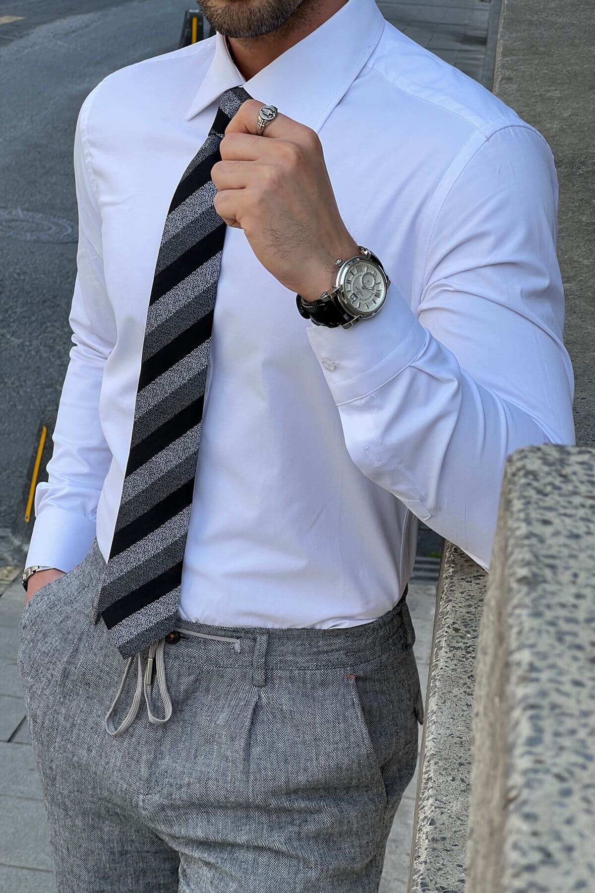 Classic Collar White Cotton Dress Shirt HolloMen