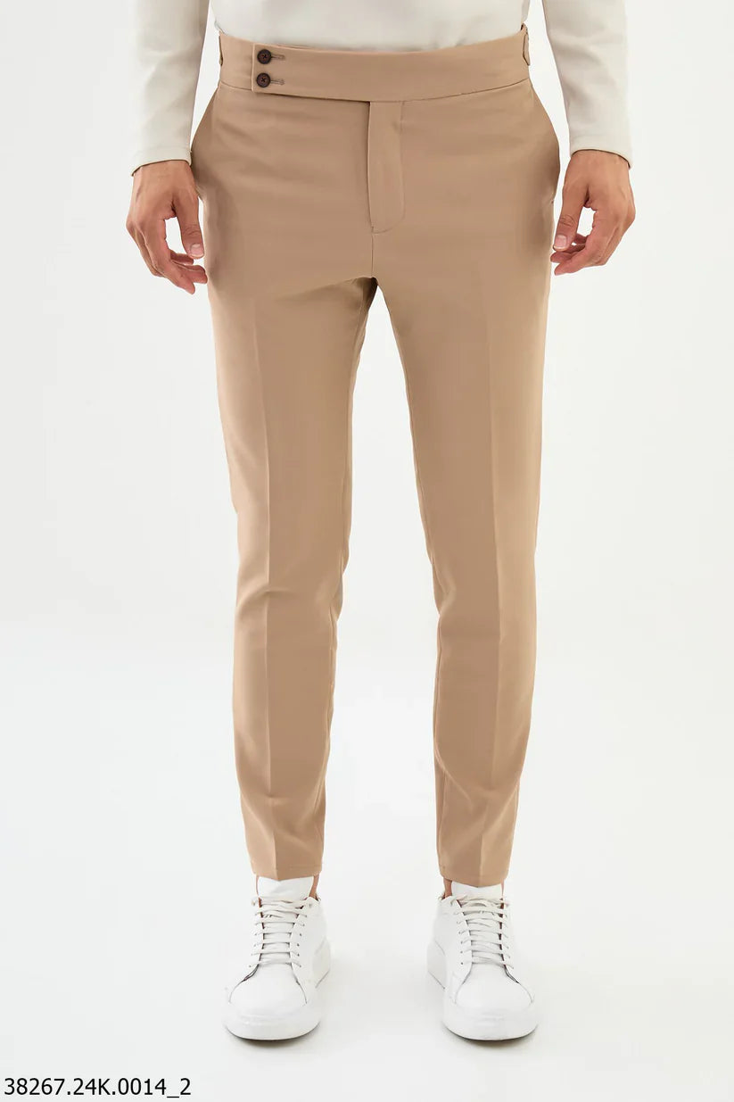 Beige Slim-Fit Trousers.