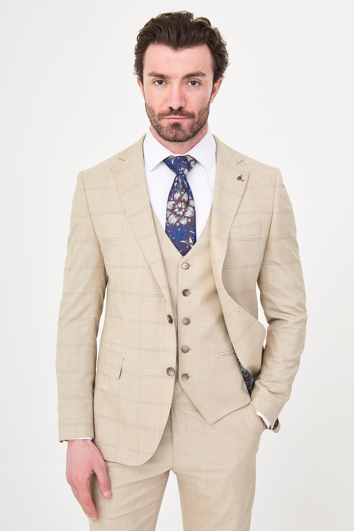 Three piece Beige Men's Suits 