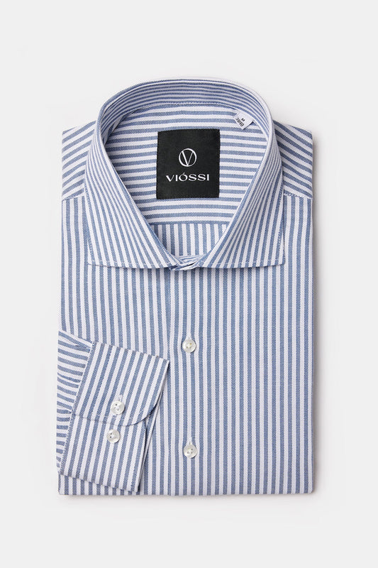 Blue Striped Italian Spread Collar Shirt