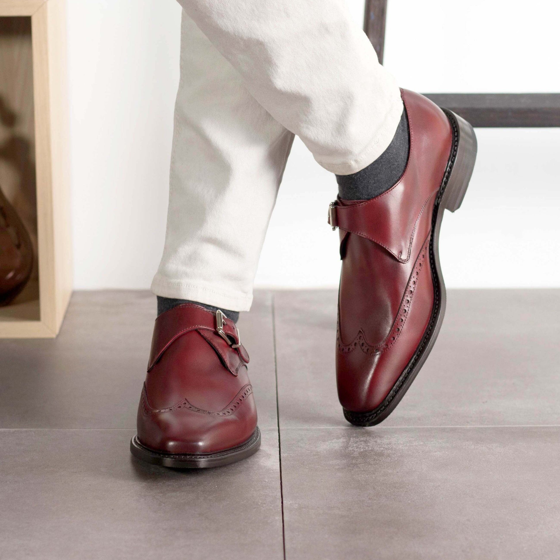 Burgundy Single Monk Strap Shoes for Men 38.5 / D -- Standard Width Fit