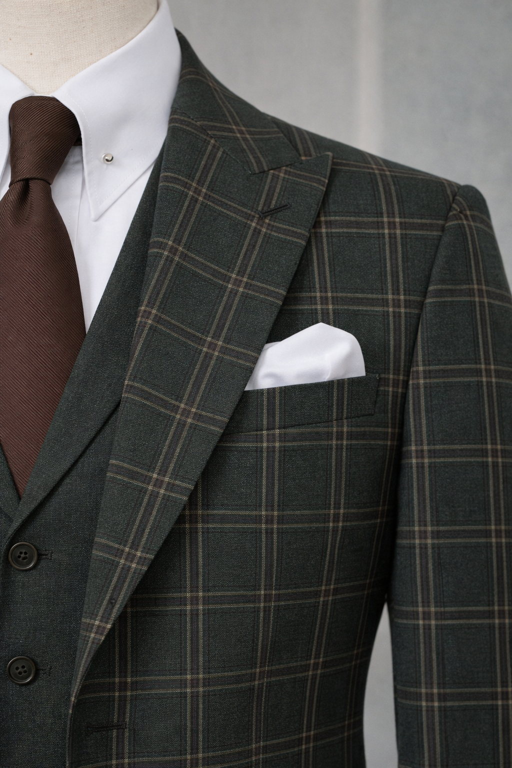 Grüner karierter Slim-Fit-Anzug, 3-teilig