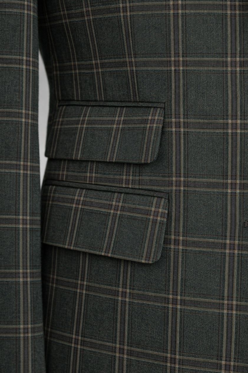 Grüner karierter Slim-Fit-Anzug, 3-teilig
