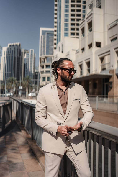 Ancona Modern Suit — Beige Zip Detail | HolloMen