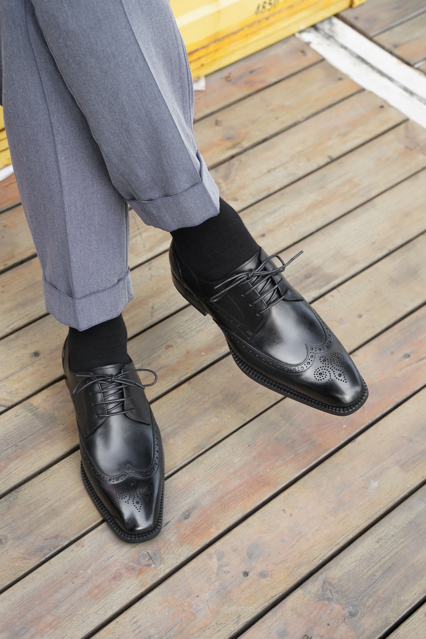 Classic Black Elegance Brogue Derby Timeless Men's Footwear. HolloMen Classic Black Elegance Brogue Derby Timeless Men's Footwear. HolloMen