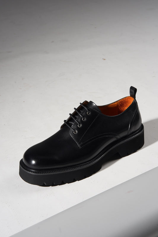 Pair of Black Derby Chunky Sole Shoes with rugged EVA soles, styled for formal and casual wear