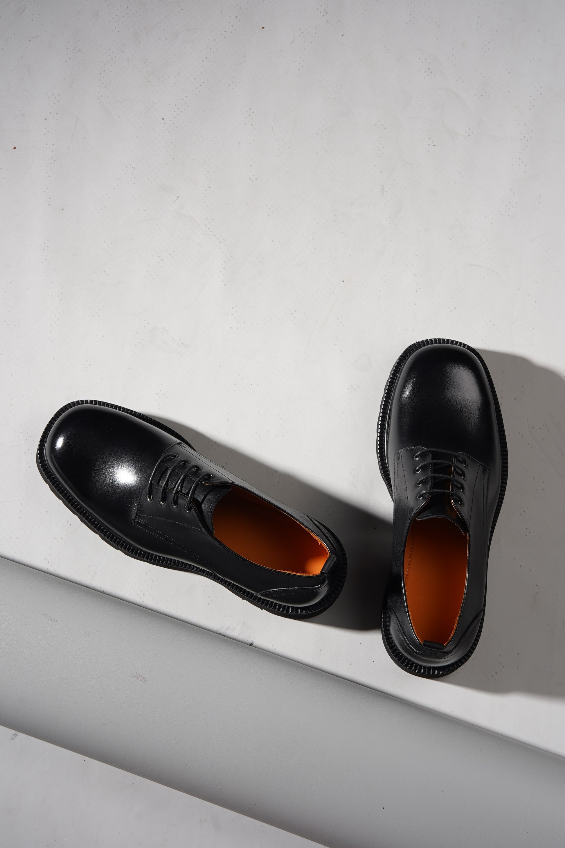 Pair of Black Derby Chunky Sole Shoes with rugged EVA soles, styled for formal and casual wear