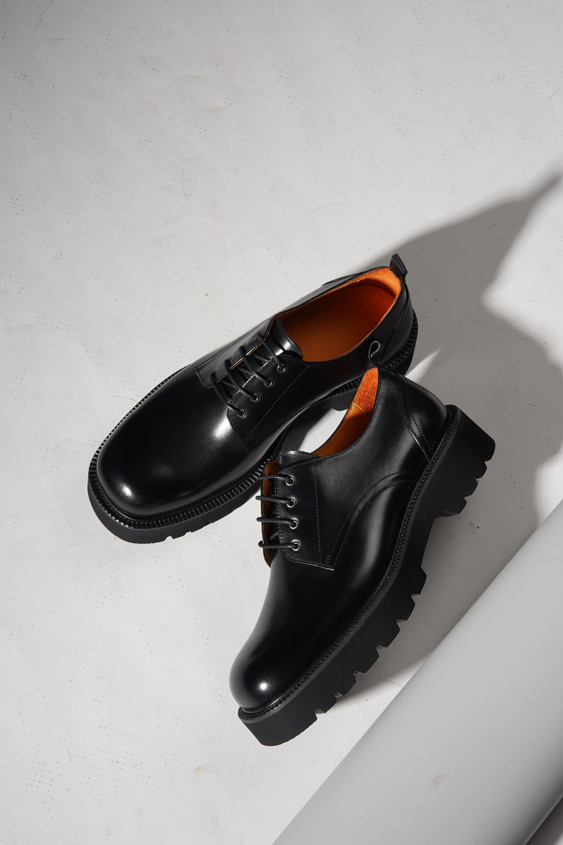 Pair of Black Derby Chunky Sole Shoes with rugged EVA soles, styled for formal and casual wear