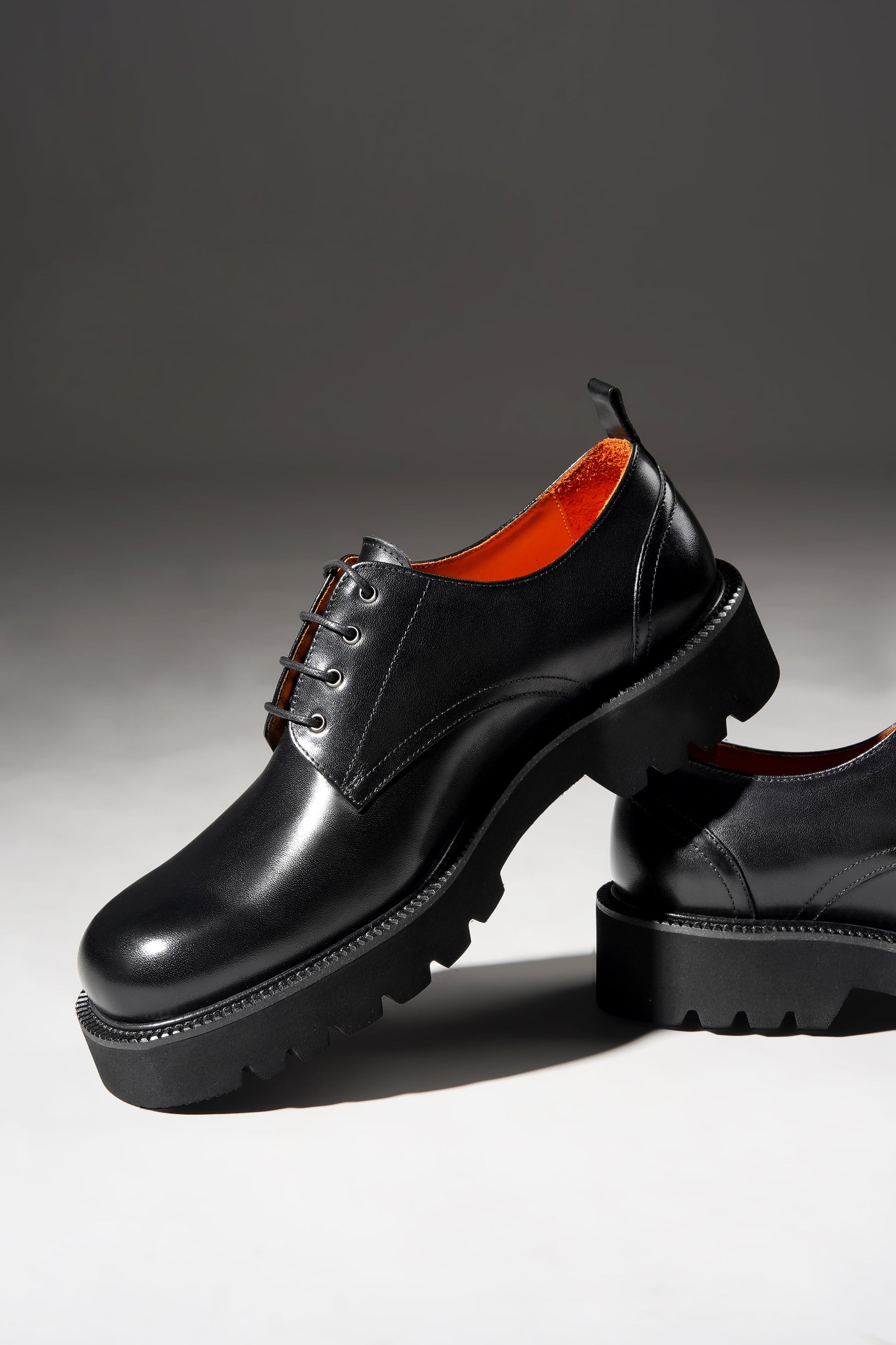 Pair of Black Derby Chunky Sole Shoes with rugged EVA soles, styled for formal and casual wear