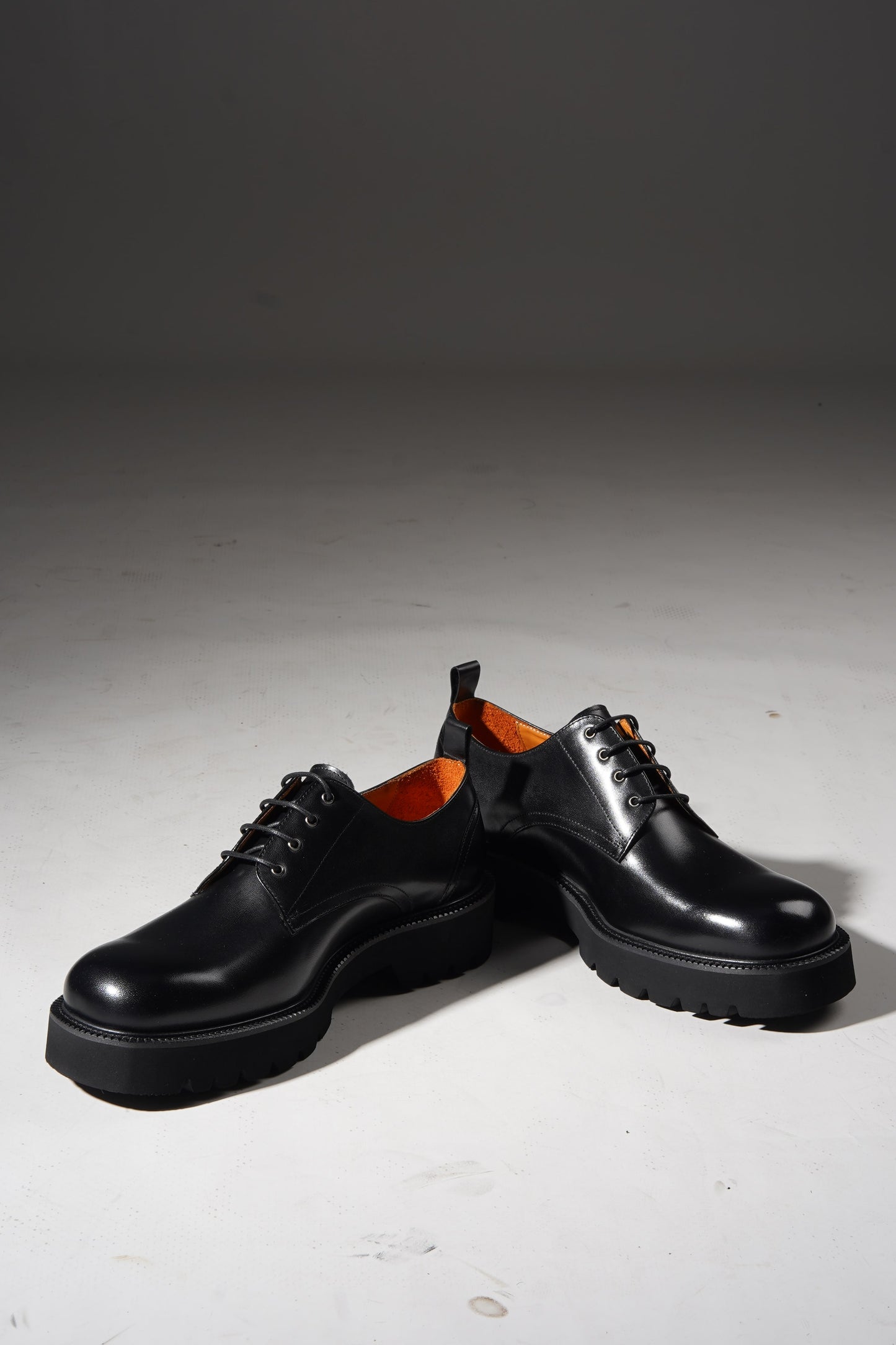 Pair of Black Derby Chunky Sole Shoes with rugged EVA soles, styled for formal and casual wear