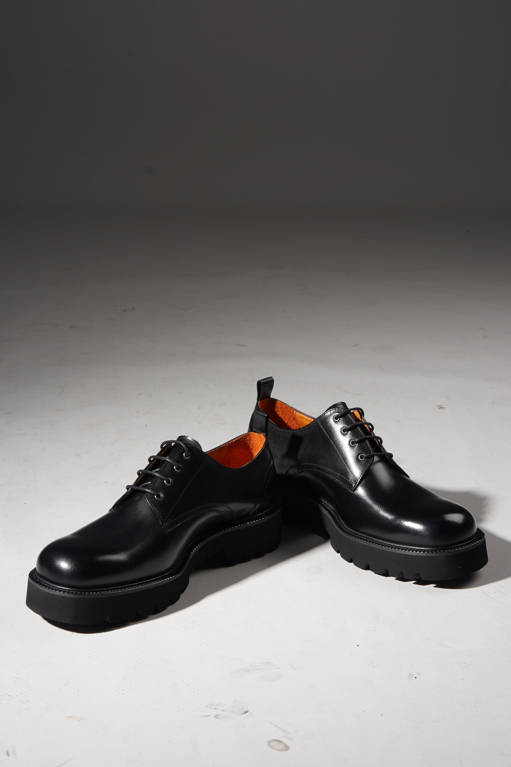 Pair of Black Derby Chunky Sole Shoes with rugged EVA soles, styled for formal and casual wear