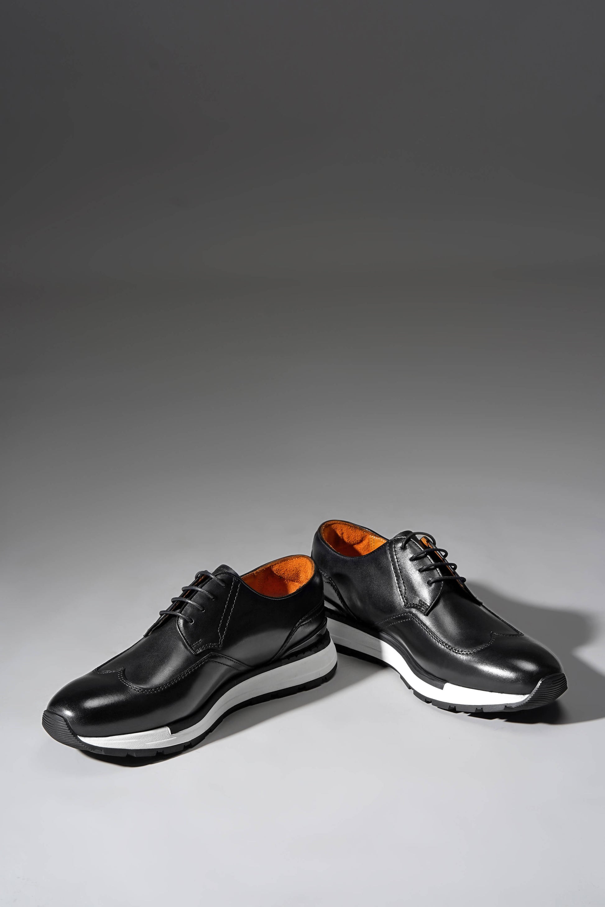 Men’s black leather derby sneakers with white sole – smart casual shoes