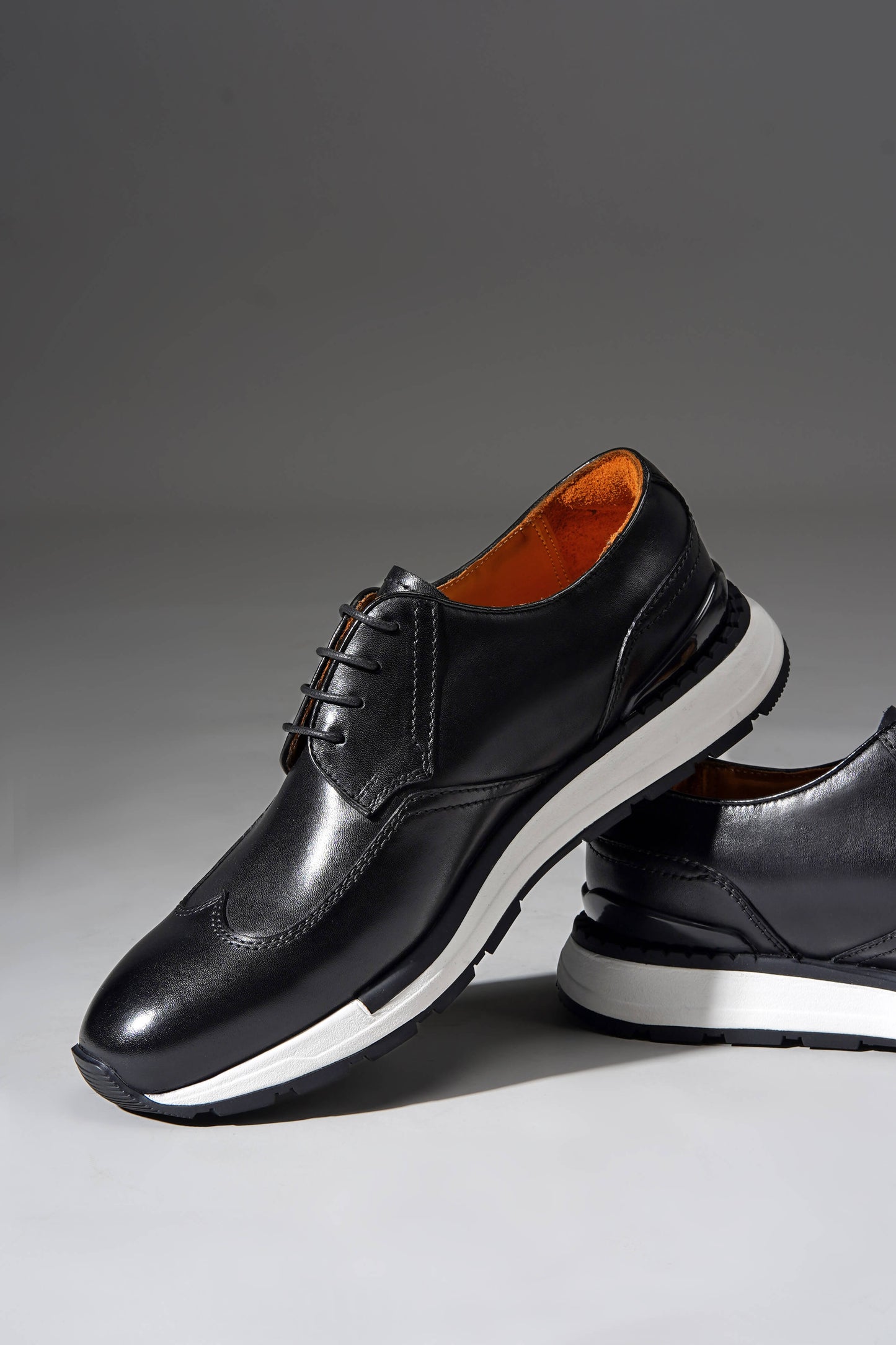 Men’s black leather derby sneakers with white sole – smart casual shoes