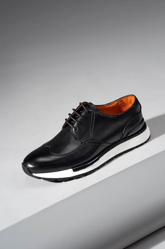 Men’s black leather derby sneakers with white sole – smart casual shoes