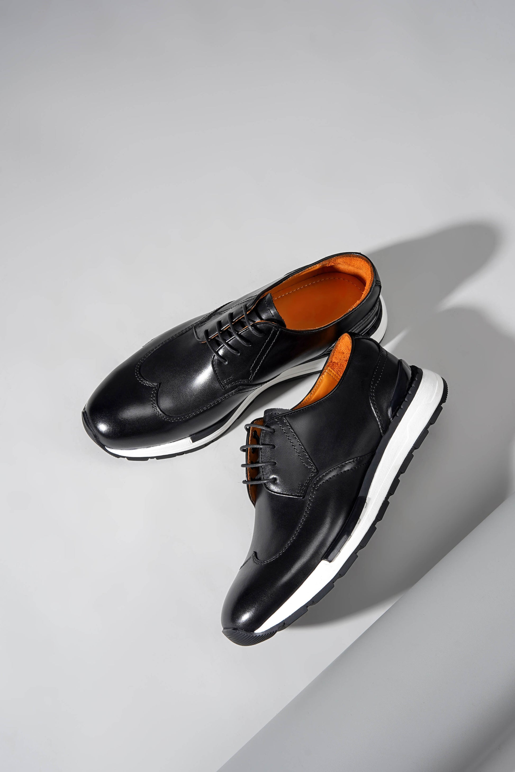 Men’s black leather derby sneakers with white sole – smart casual shoes