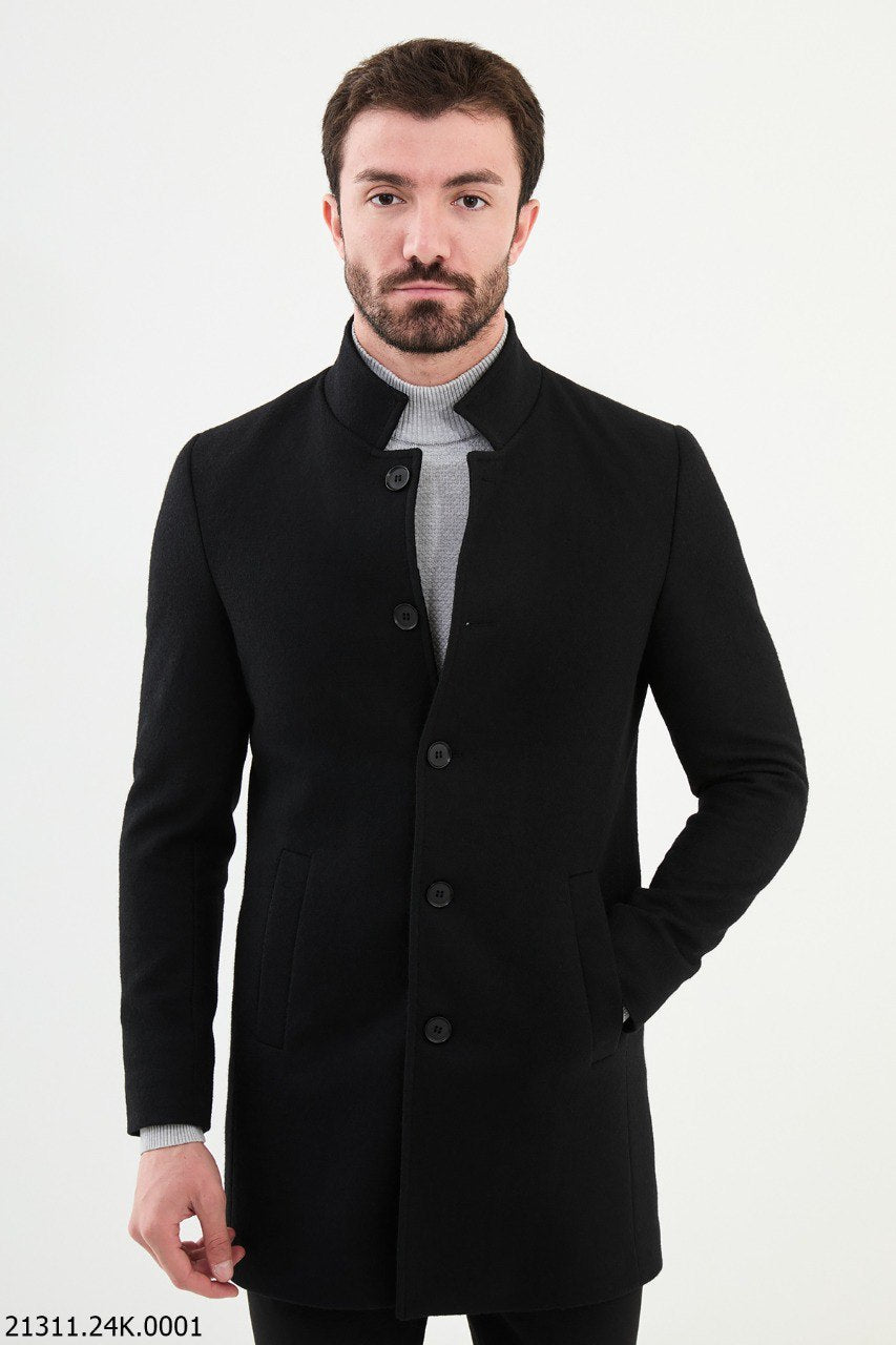 Men's Black Collar Cotton Blend Winter Coat – HolloMen