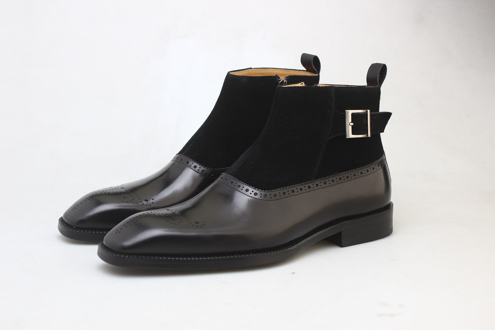 Black Suede Brogue Chelsea Boots Elegant Men's Black Suede and Leather Footwear HolloMen Black Suede Brogue Chelsea Boots Elegant Men's Black Suede and Leather Footwear HolloMen