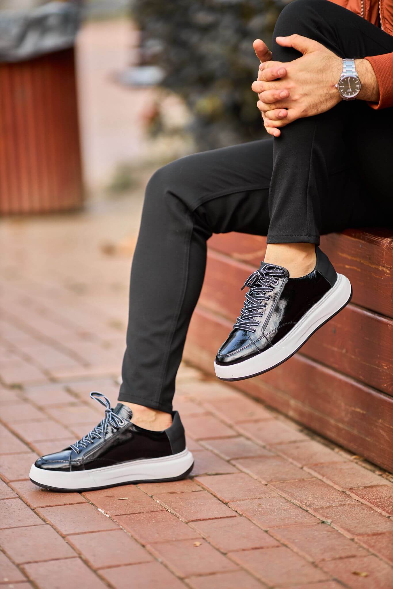 Venezia Chunky Sole Sneaker — Black Patent