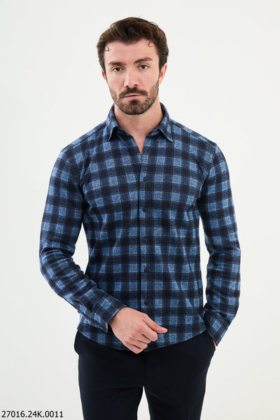 Foggia Check Shirt — Blue | HolloMen