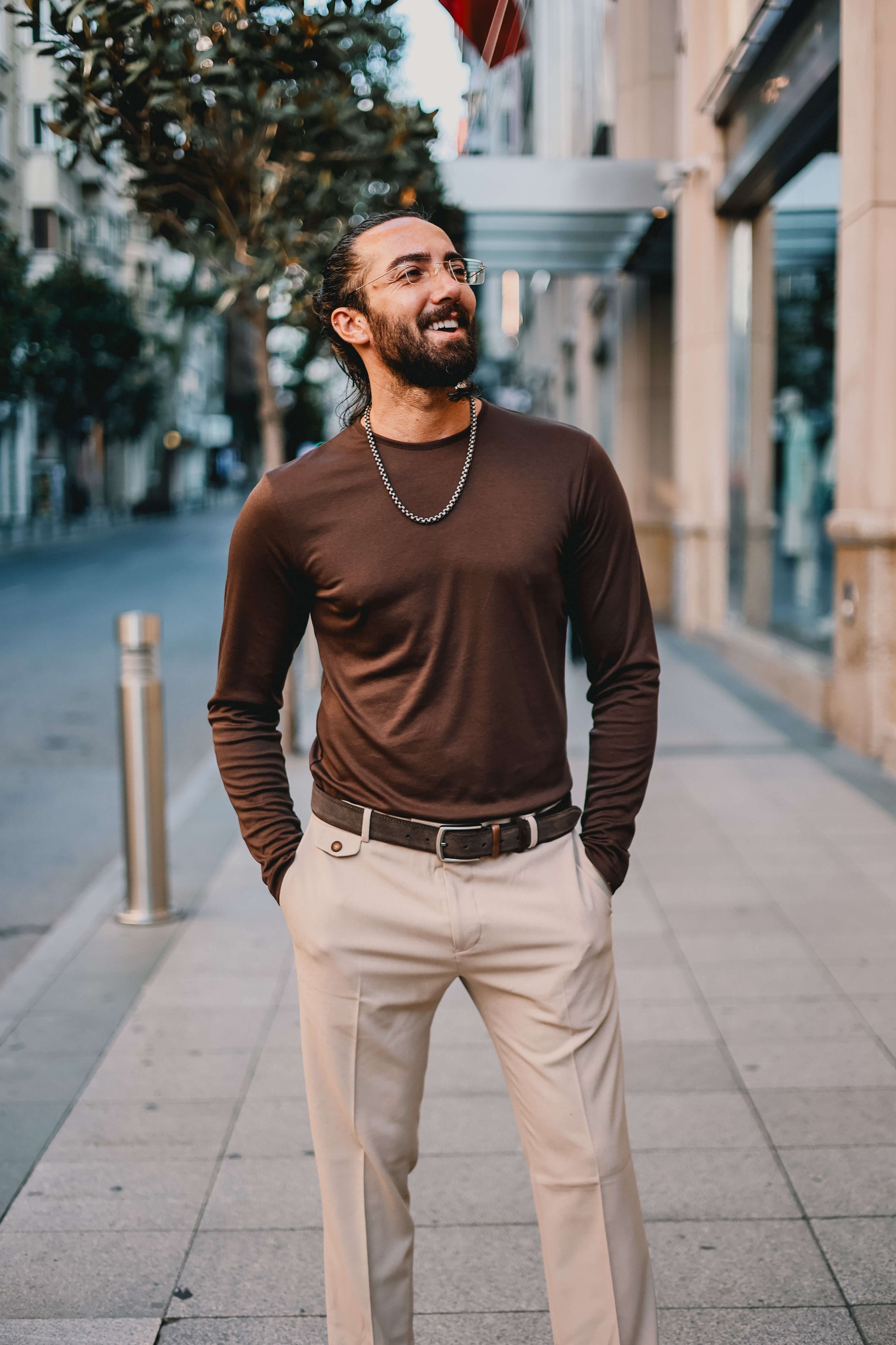 Espresso Long-Sleeve Crewneck Longsleeve T-shirt – Men's Casual