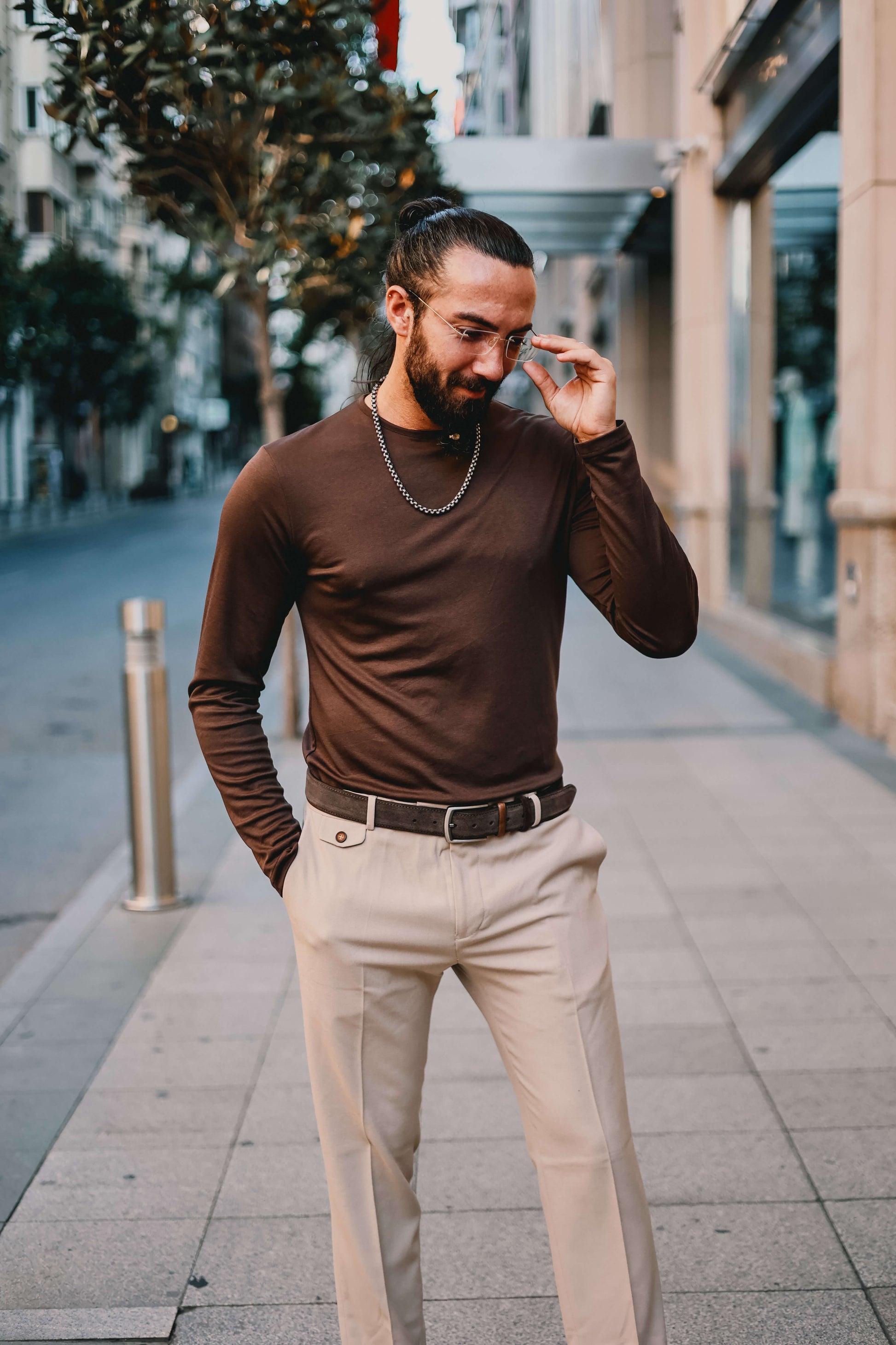 Espresso Long-Sleeve Crewneck Longsleeve T-shirt Men's Casual Fall HolloMen Espresso Long-Sleeve Crewneck Longsleeve T-shirt Men's Casual Fall HolloMen