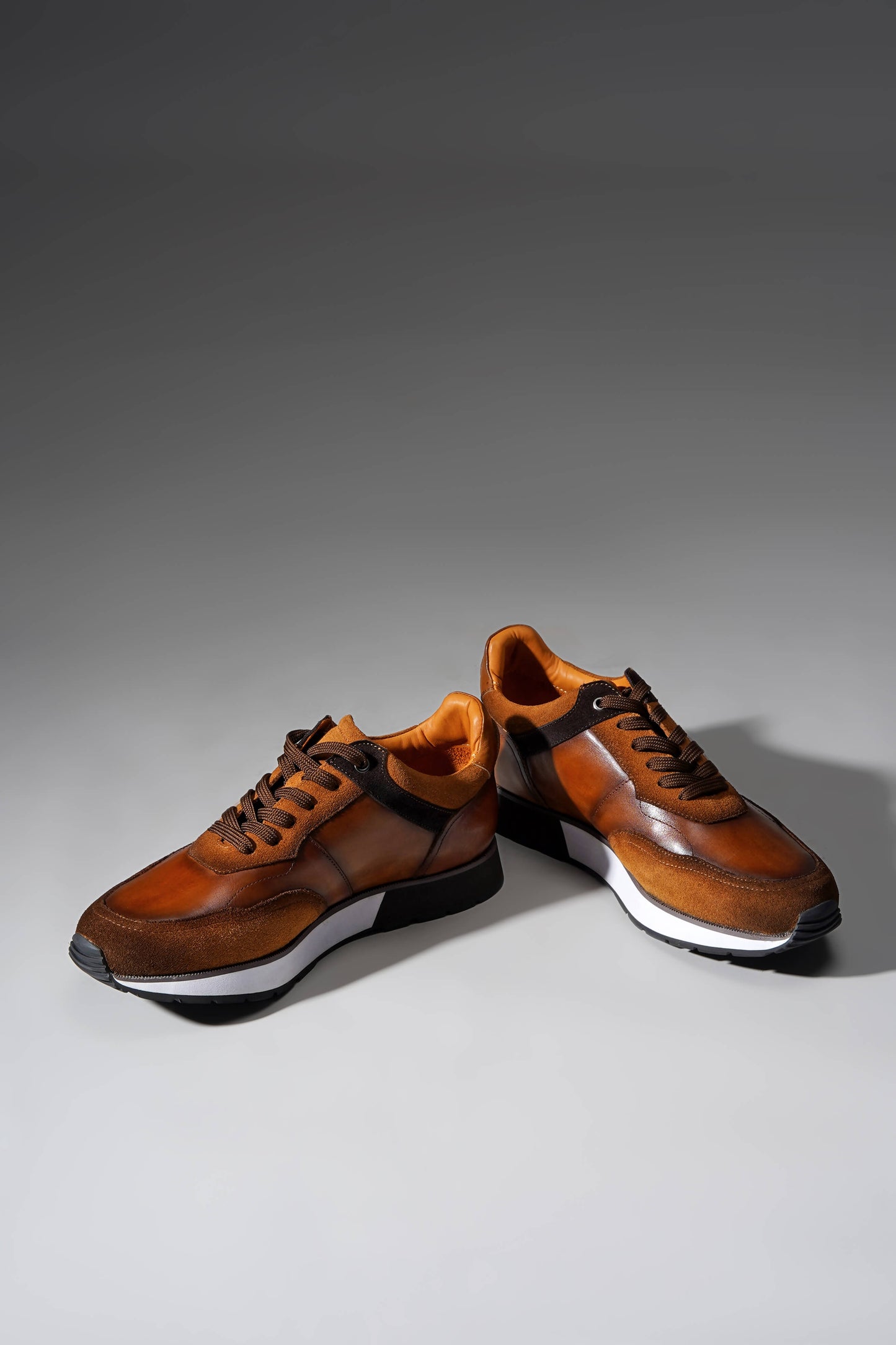 Brown luxury leather sneakers for men – casual premium cow leather shoes