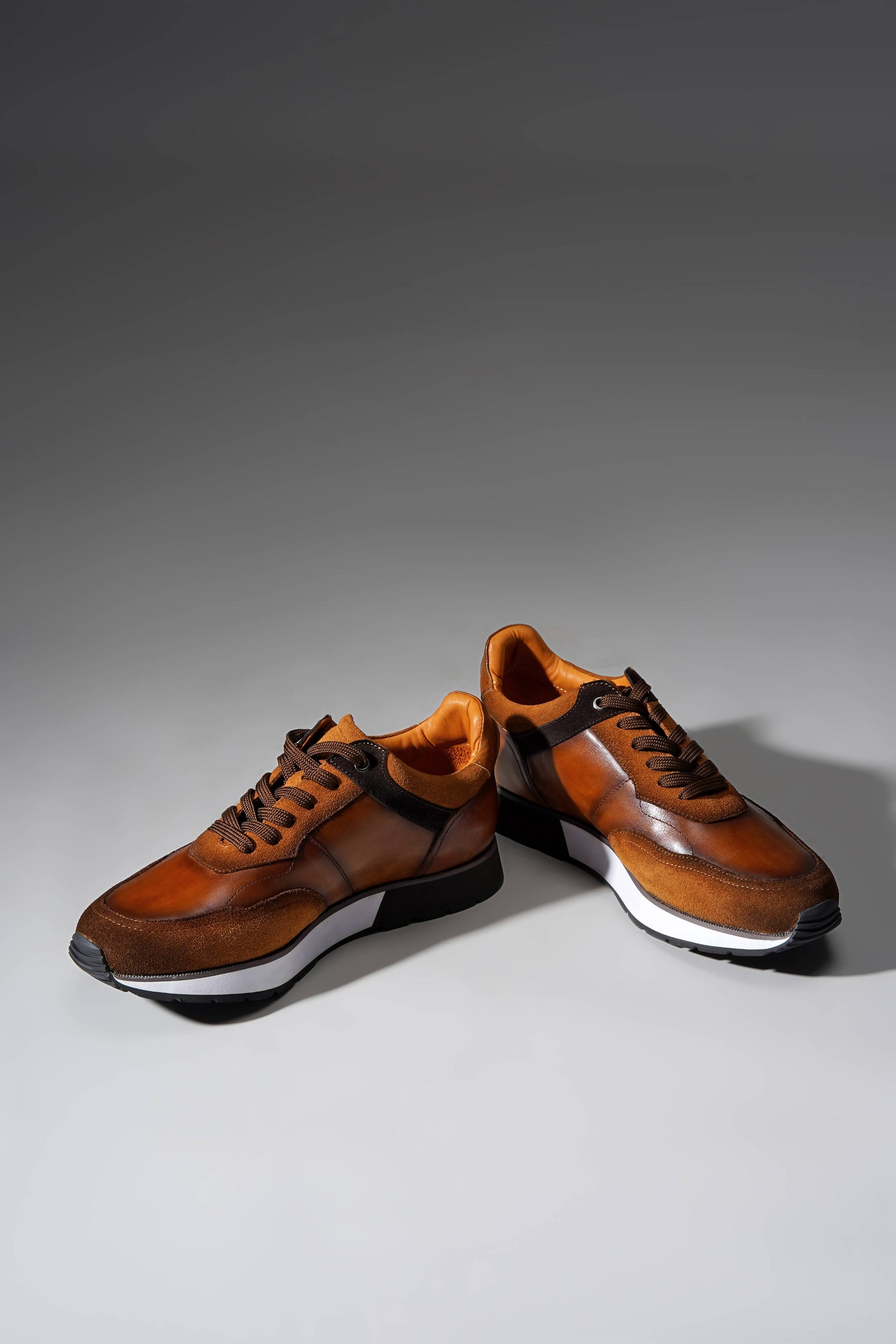 Brown luxury leather sneakers for men – casual premium cow leather shoes