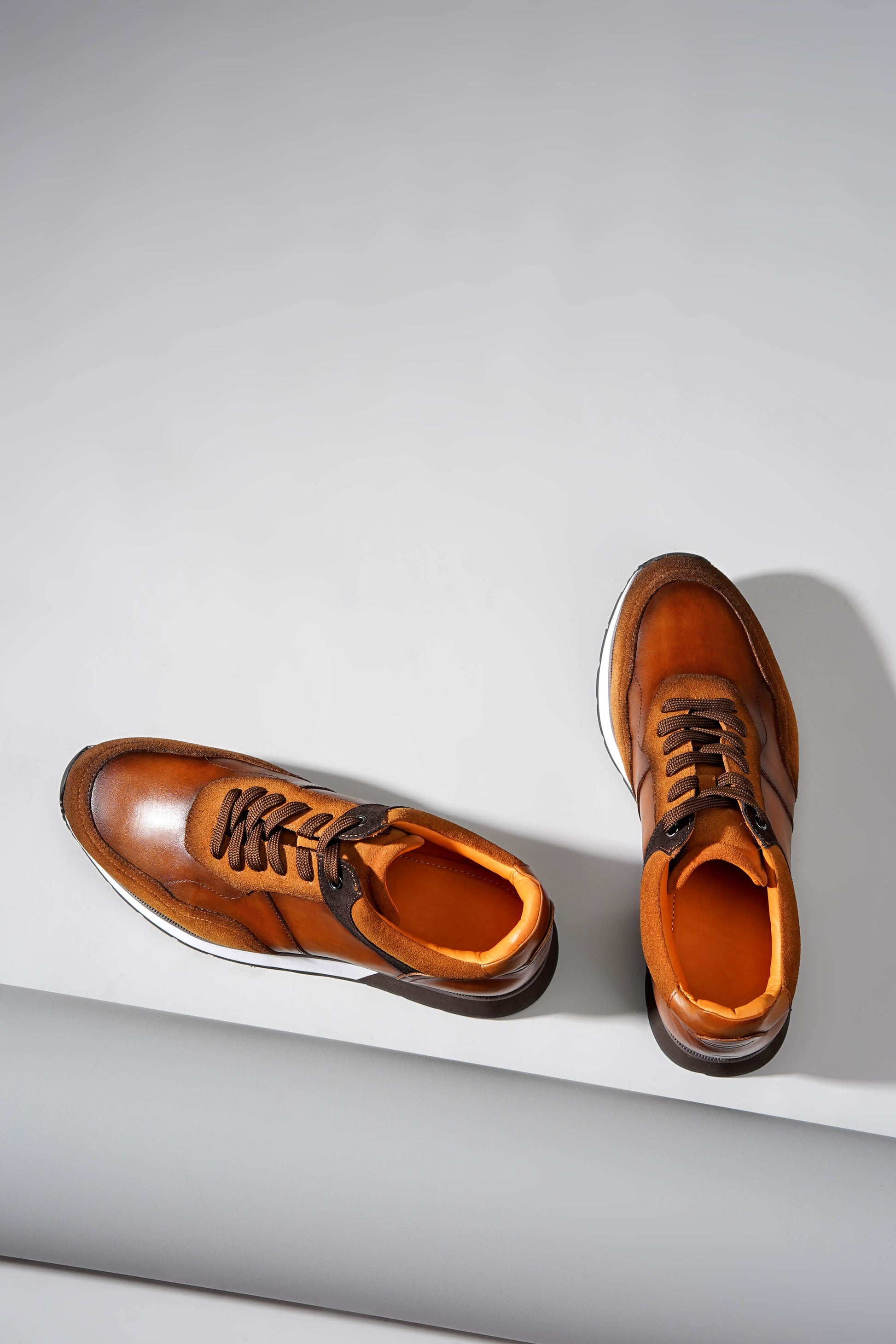 Brown luxury leather sneakers for men – casual premium cow leather shoes