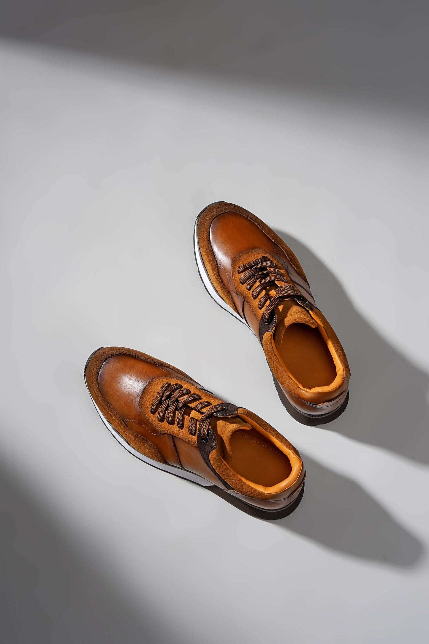 Brown luxury leather sneakers for men – casual premium cow leather shoes