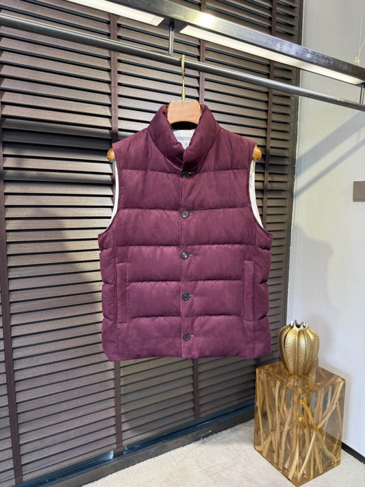 Brunello Cucinelli  Burgundy Quilted Puffer Vest