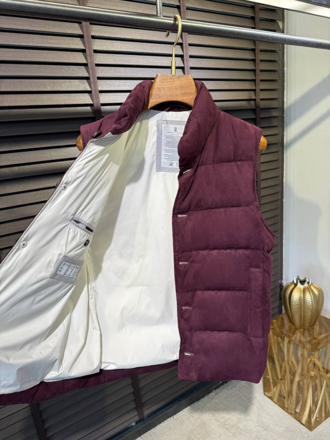 Brunello Cucinelli  Burgundy Quilted Puffer Vest