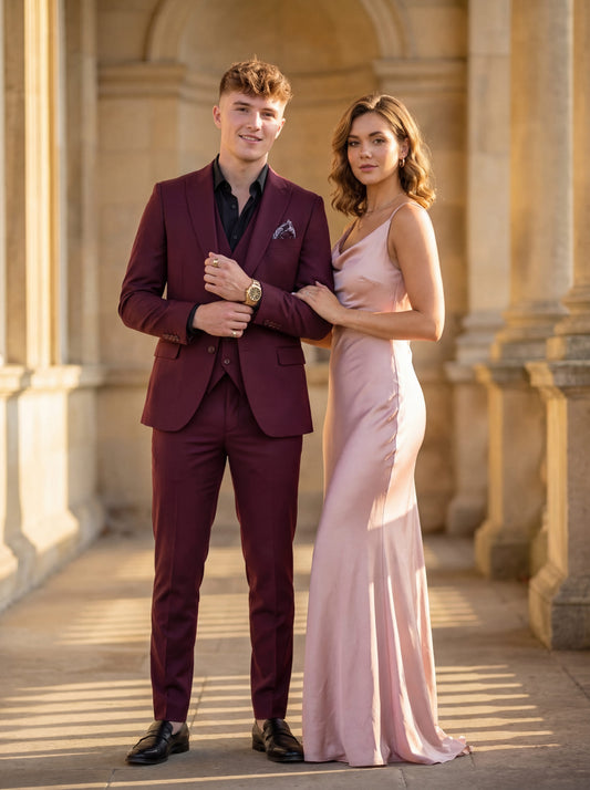 Burgundy Slim Fit 3-Piece Prom Tuxedo — Match the Dress Edition