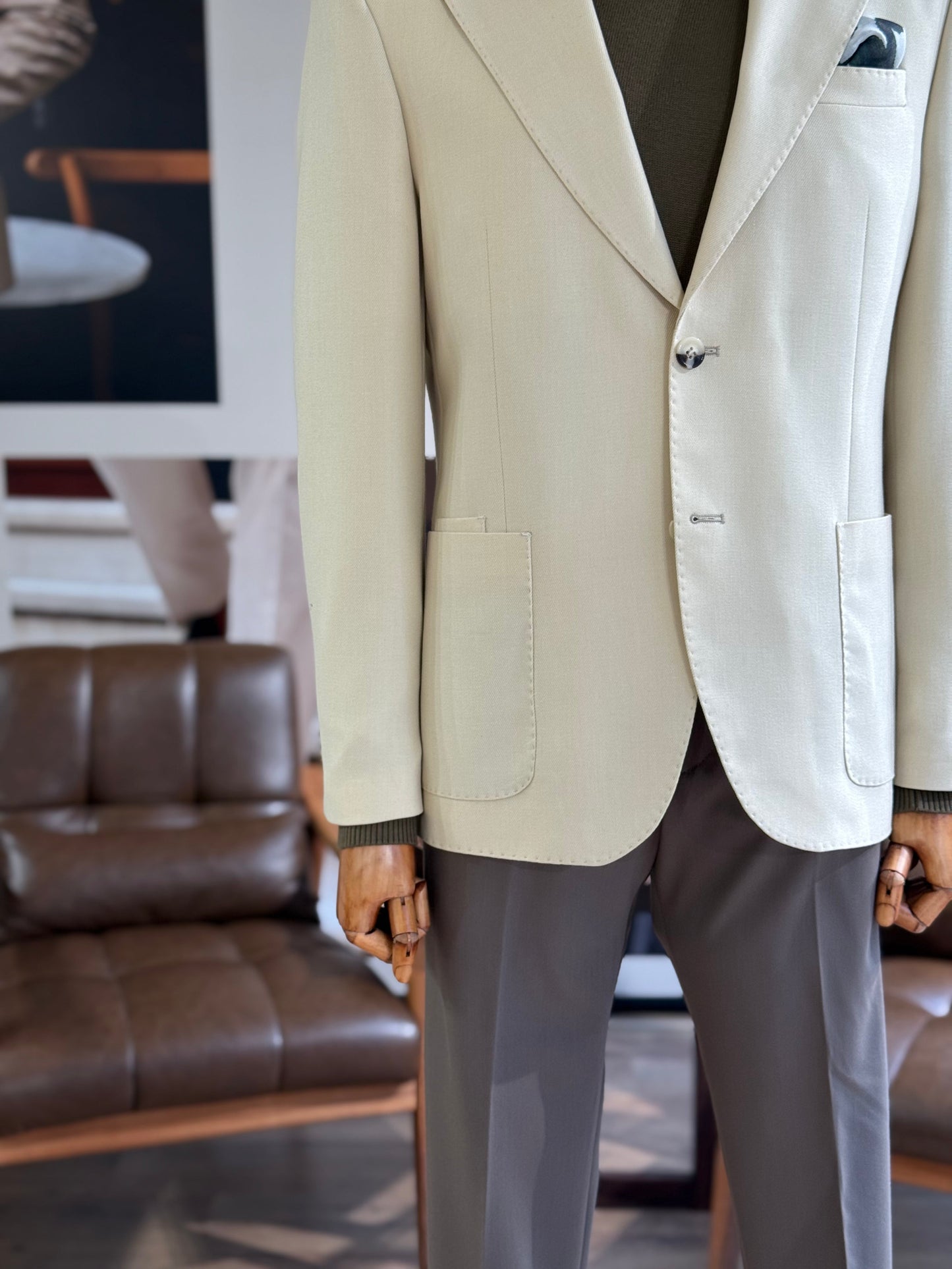 Beige Single Breasted Blazer