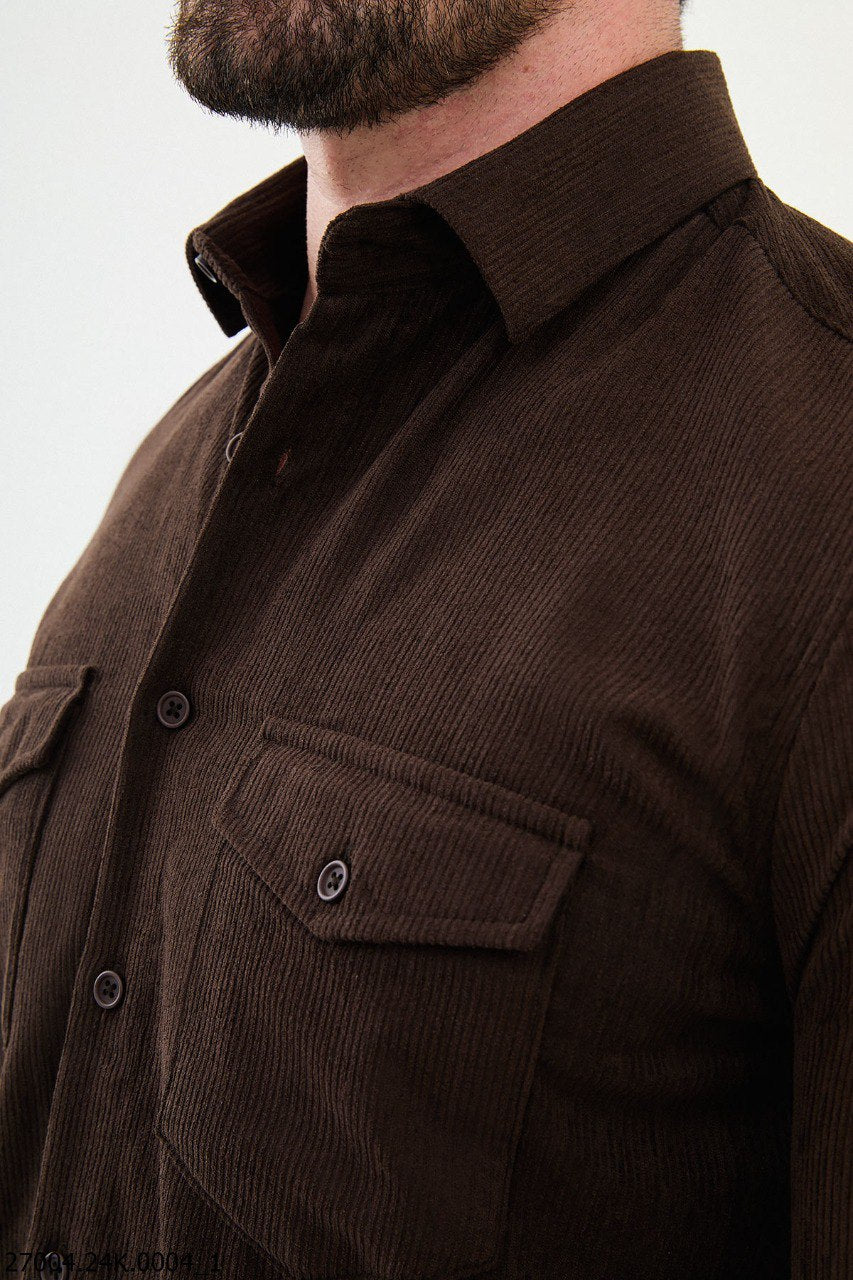 Chocolate Brown Corduroy Men's Shirt. HolloMen Chocolate Brown Corduroy Men's Shirt. HolloMen