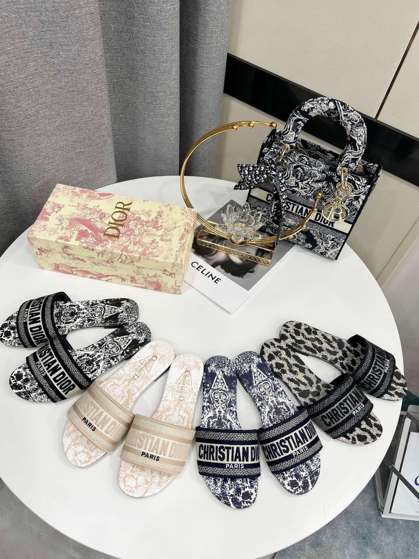 Christian Dior Bandana Dway Slides Svarta & Vita