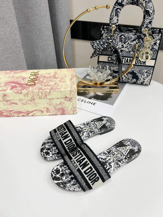 Christian Dior Bandana Dway Slides Black & White