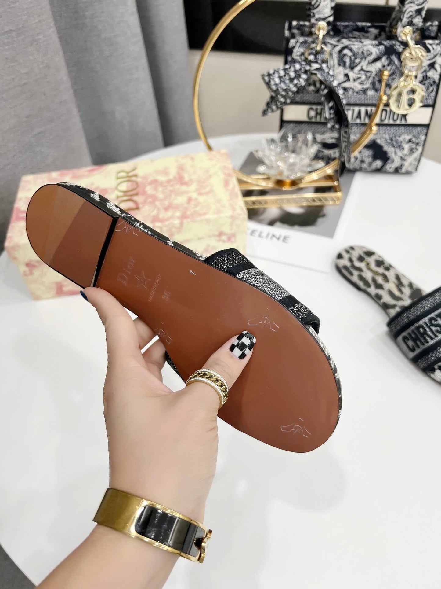 Christian Dior Bandana Dway Slippers Leopardmönster