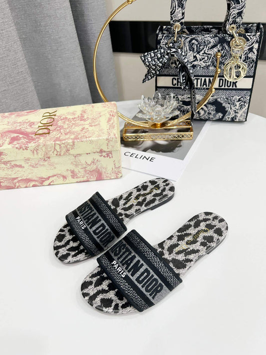 Christian Dior Bandana Dway Slides Leopard print pattern