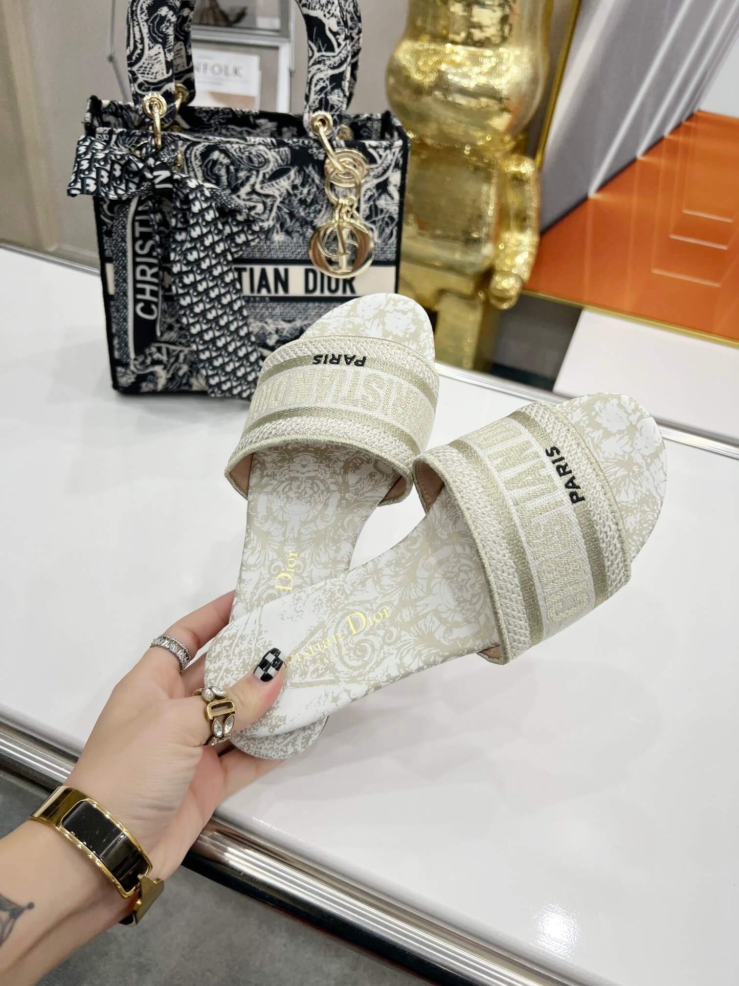 Christian Dior Bandana Dway Slippers Off White