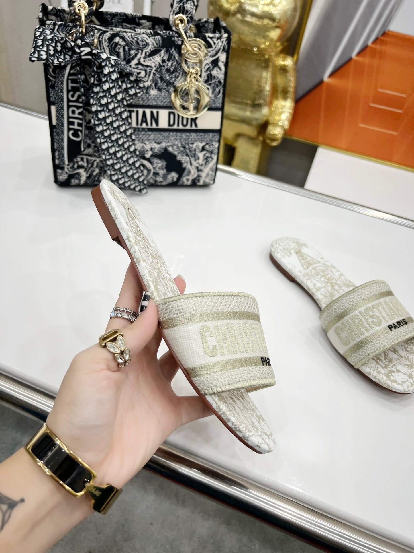 Christian Dior Bandana Dway Slippers Off White