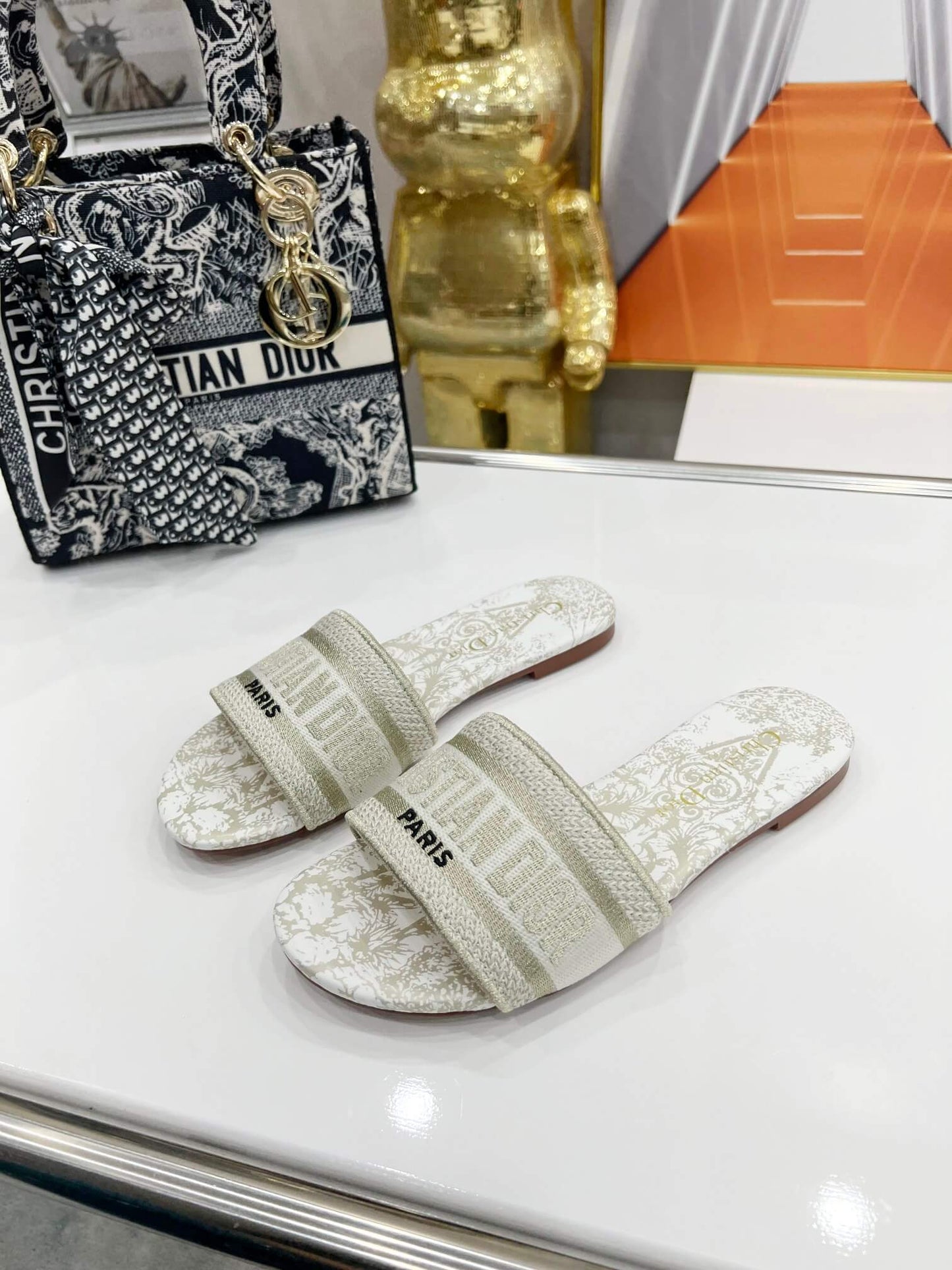 Christian Dior Bandana Dway Slippers Off White